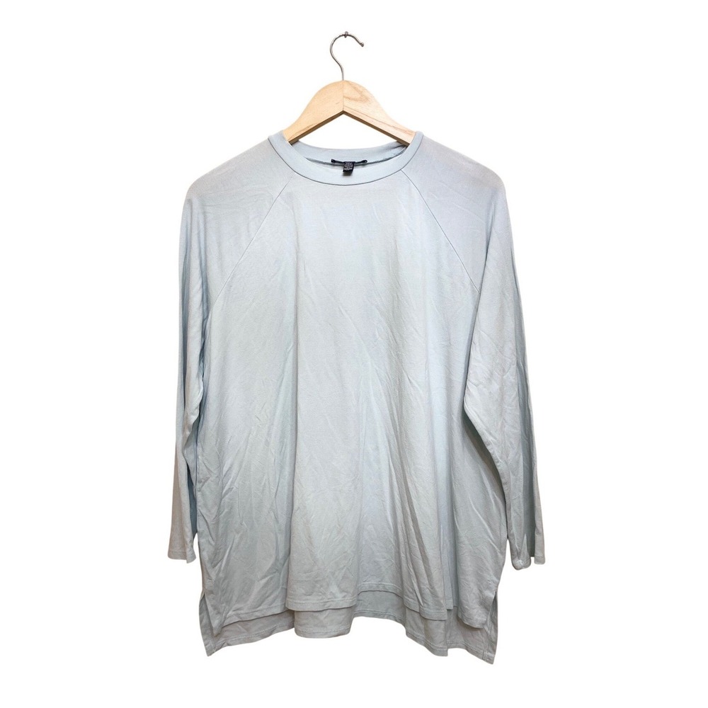Eileen Fisher‎ Womens Light Blue Tencel Lyocell Raglan Long Sleeve Top Size L